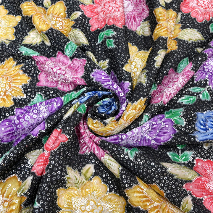 Beautiful Designer Crepe Position Prints, Sequin Embroidery Fabrics