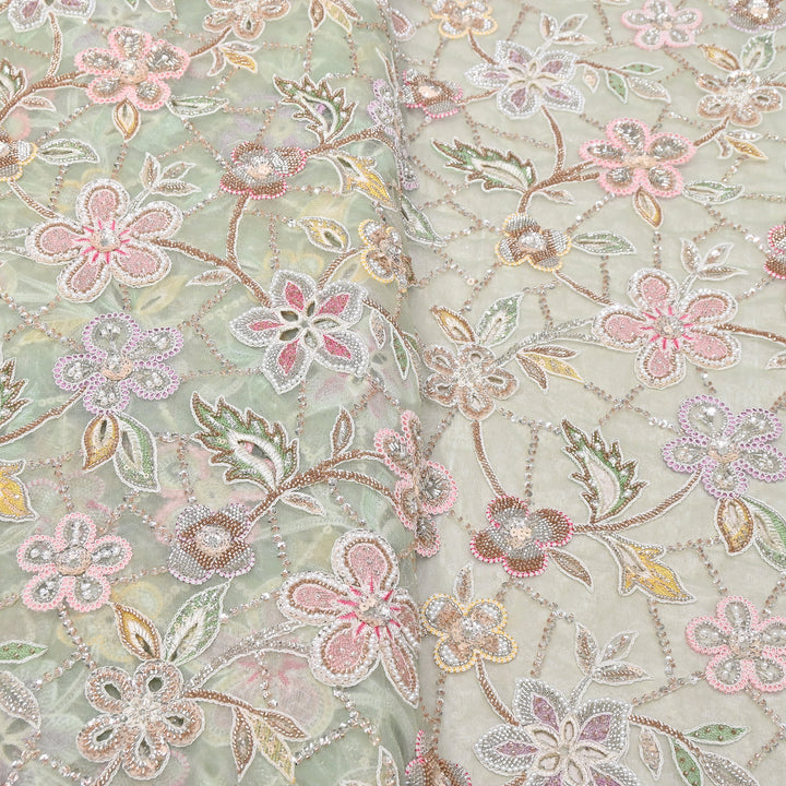 Premium Dyed Net Moti Sequins & Thread Work Embroidery Fabric | VI3345C-05