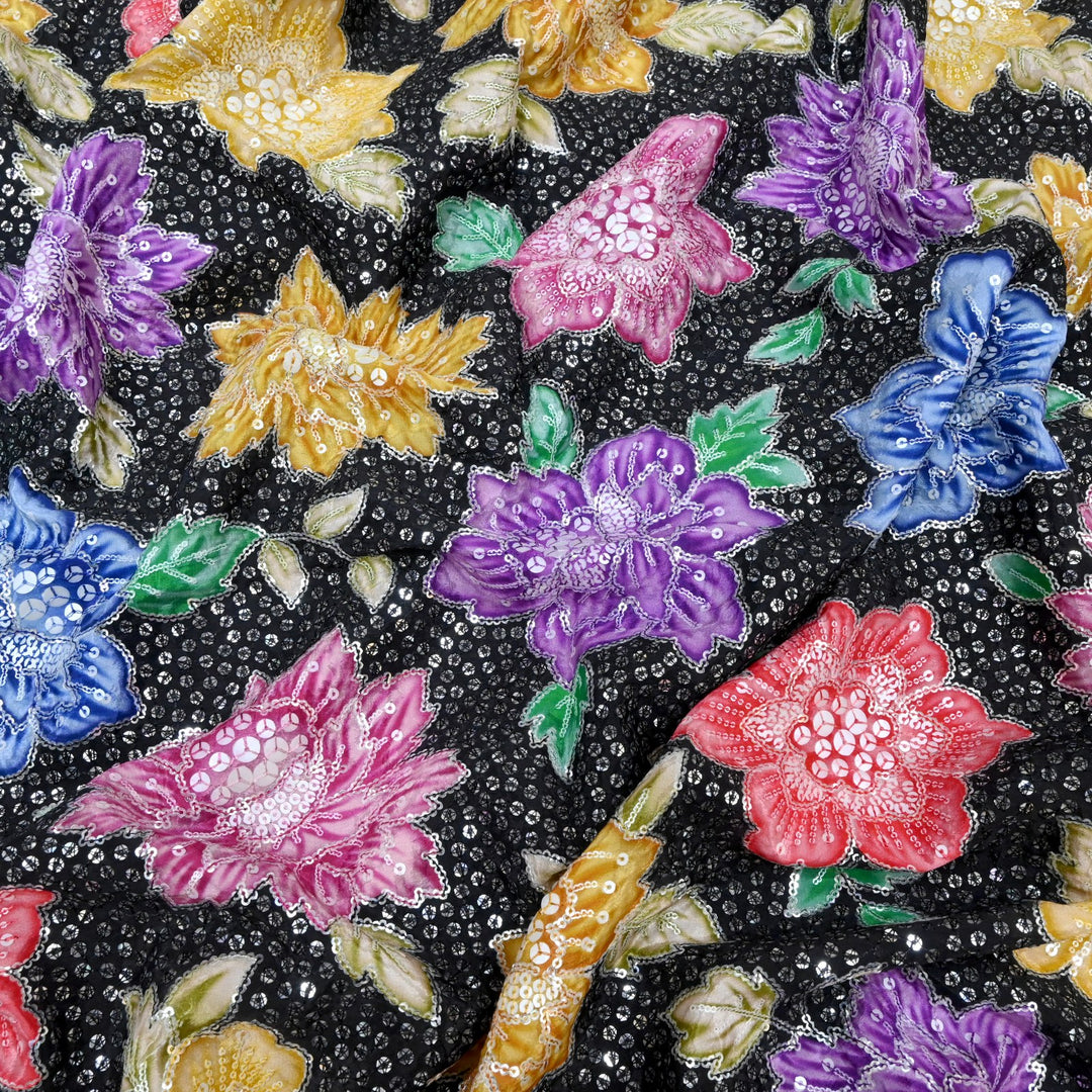 Beautiful Designer Crepe Position Prints, Sequin Embroidery Fabrics