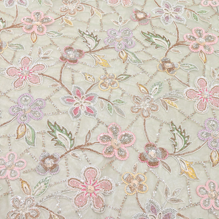 Premium Dyed Net Moti Sequins & Thread Work Embroidery Fabric | VI3345C-05