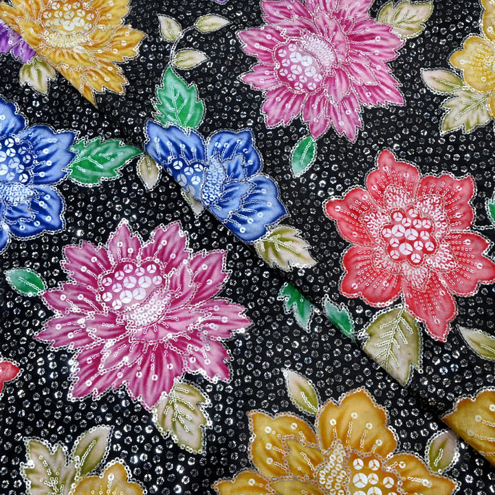 Beautiful Designer Crepe Position Prints, Sequin Embroidery Fabrics