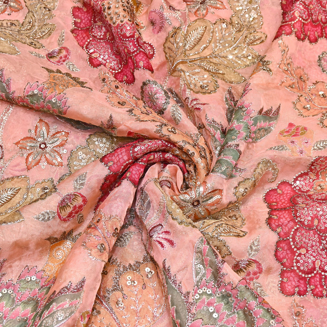 Premium Viscose Organza Position Print Fabric with Zari Sequins Embroidery- YC4398-2
