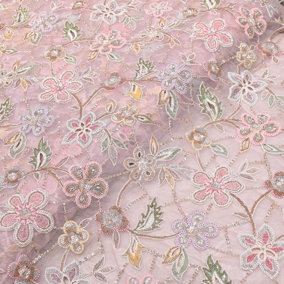 Premium Dyed Net Moti Sequins & Thread Work Embroidery Fabric | VI3345C-03