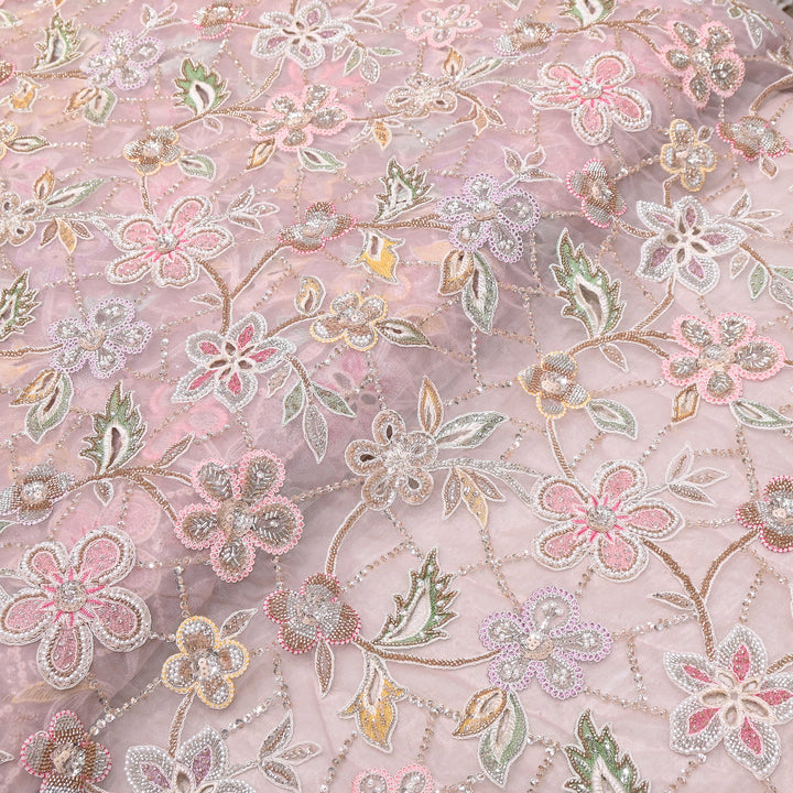 Premium Dyed Net Moti Sequins & Thread Work Embroidery Fabric | VI3345C-03
