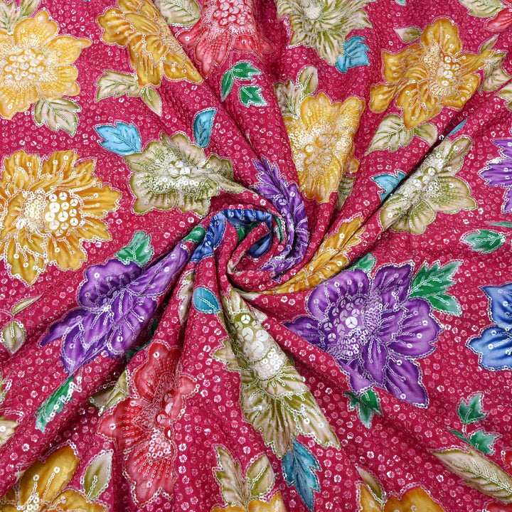 Beautiful Designer Crepe Position Prints, Sequin Embroidery Fabrics