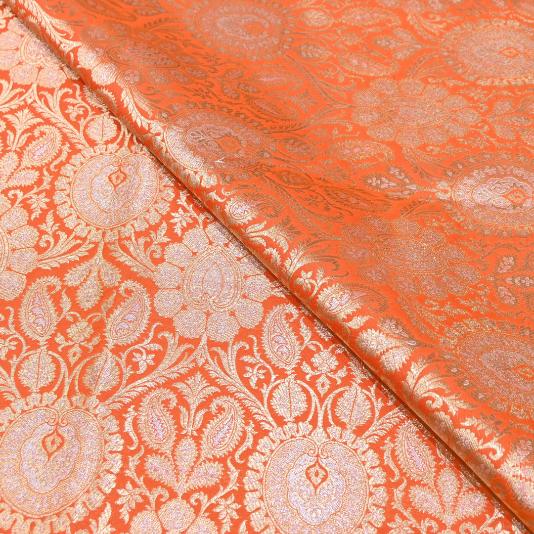 Luxury Meena Zari Brocade Fabric | Rich Traditional Floral & Paisley Designer Brocade | OEW310-9