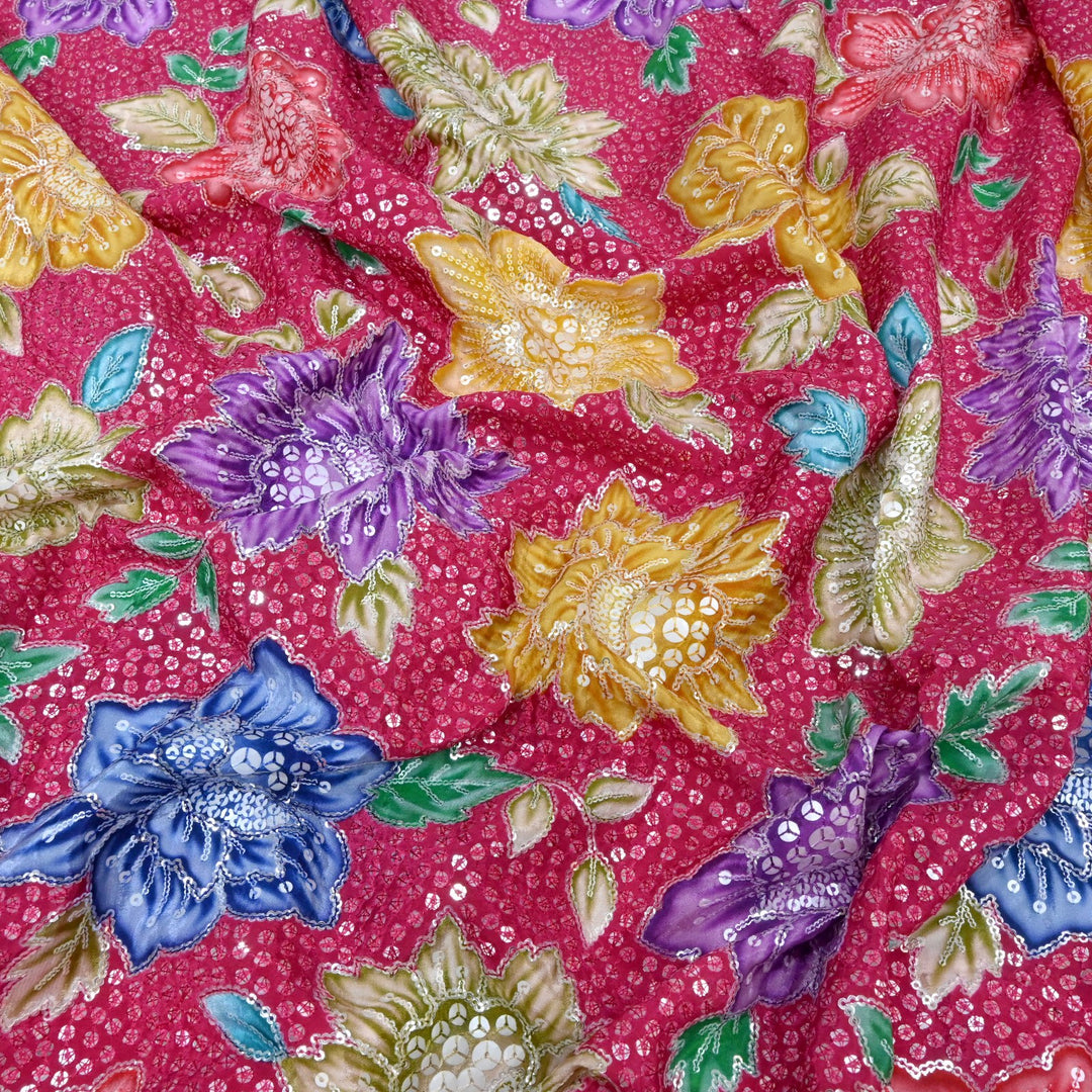 Beautiful Designer Crepe Position Prints, Sequin Embroidery Fabrics