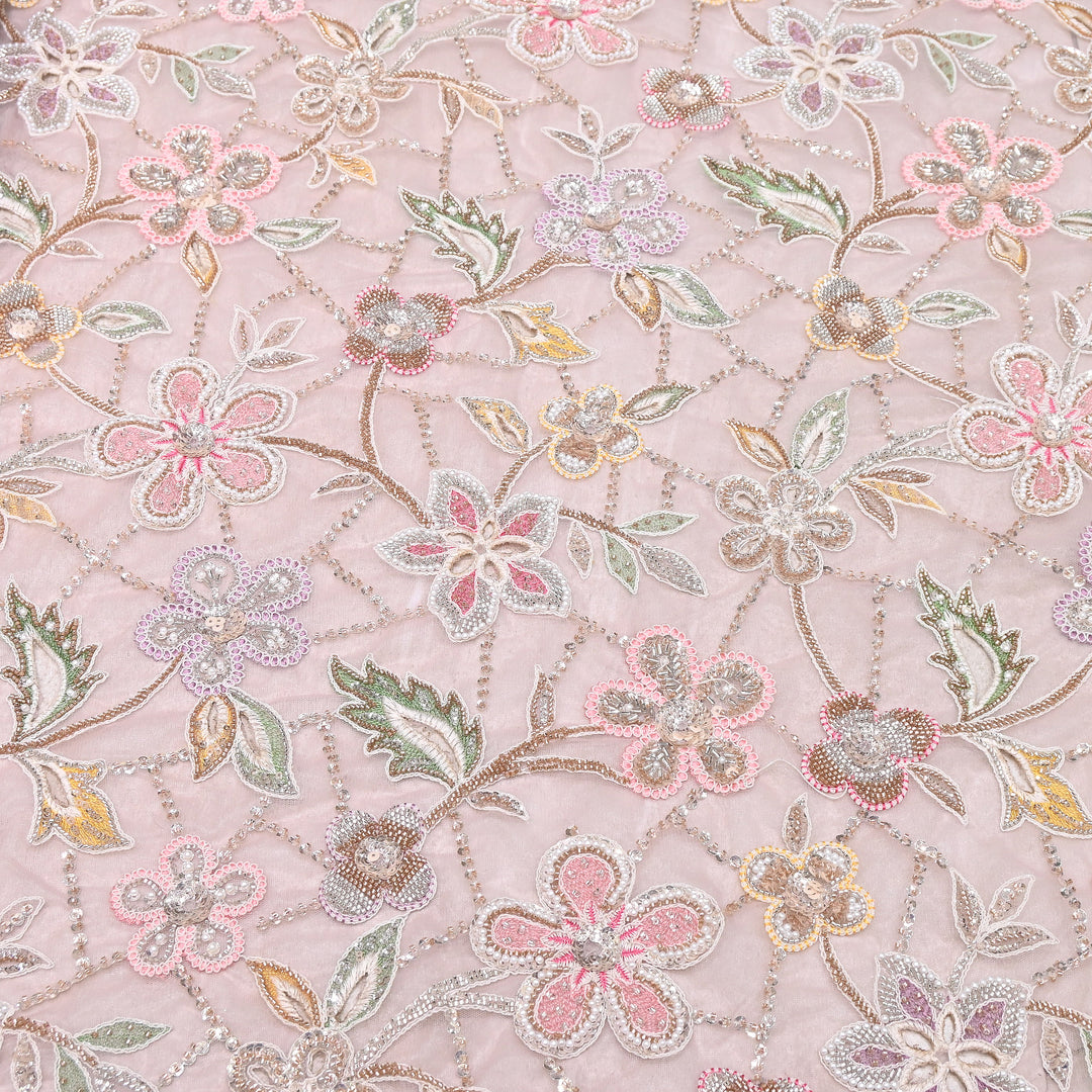 Premium Dyed Net Moti Sequins & Thread Work Embroidery Fabric | VI3345C-03