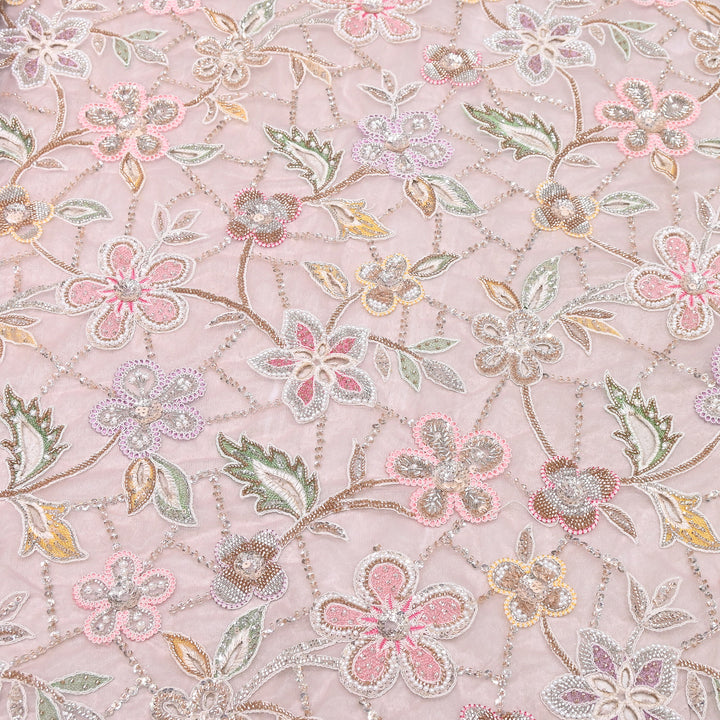Premium Dyed Net Moti Sequins & Thread Work Embroidery Fabric | VI3345C-03