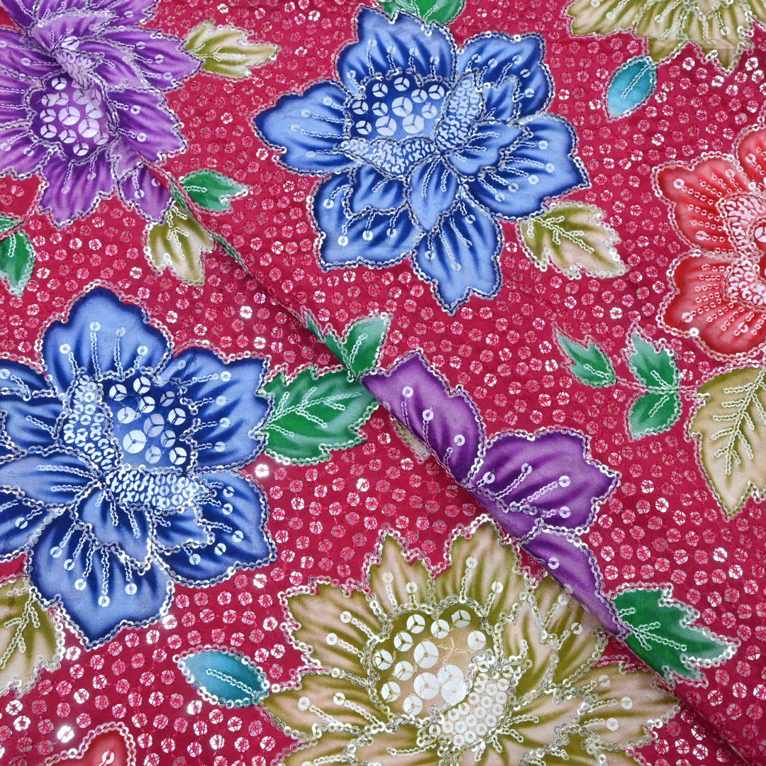 Beautiful Designer Crepe Position Prints, Sequin Embroidery Fabrics