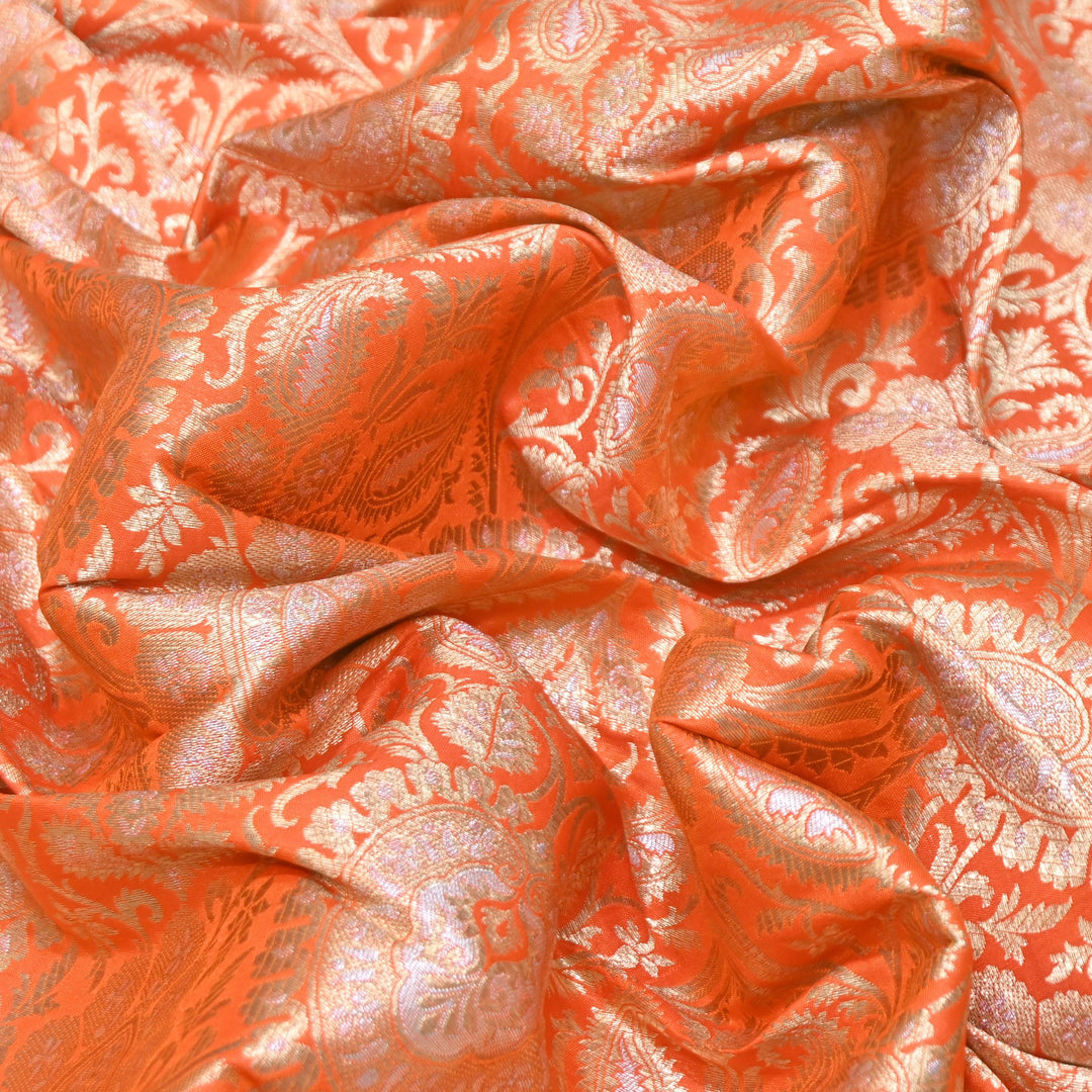 Luxury Meena Zari Brocade Fabric | Rich Traditional Floral & Paisley Designer Brocade | OEW310-9