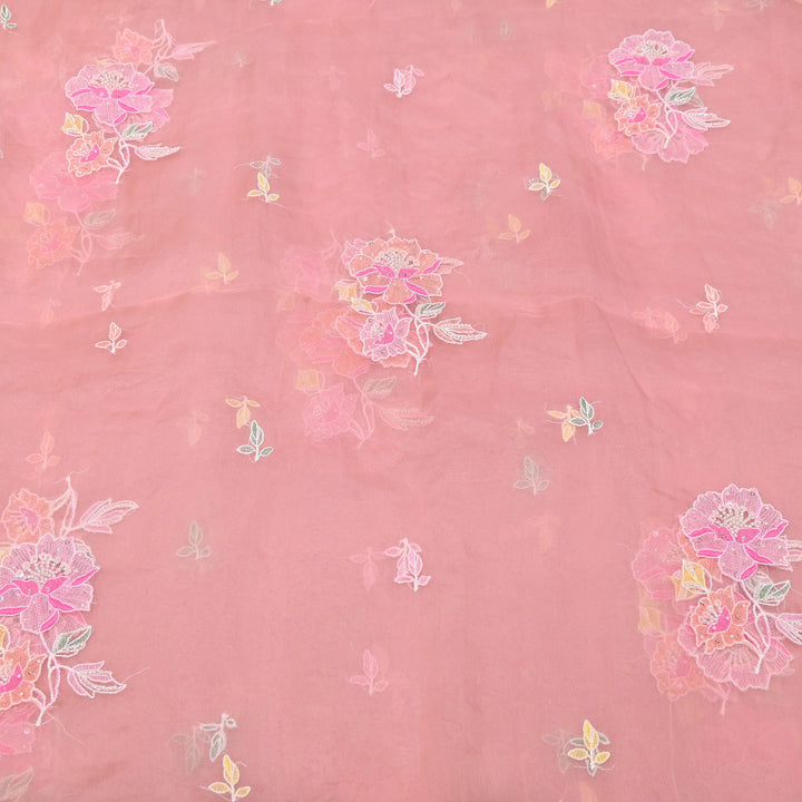 Dyed Silk Organza Thread & Moti Embroidery Fabric | Floral Embroidered Organza | V1957C-6