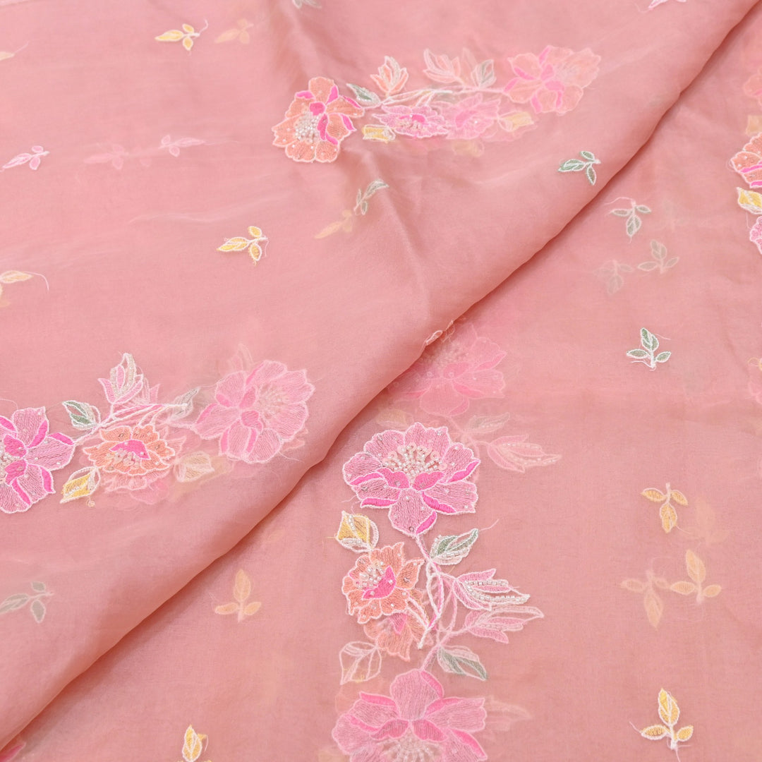 Dyed Silk Organza Thread & Moti Embroidery Fabric | Floral Embroidered Organza | V1957C-6