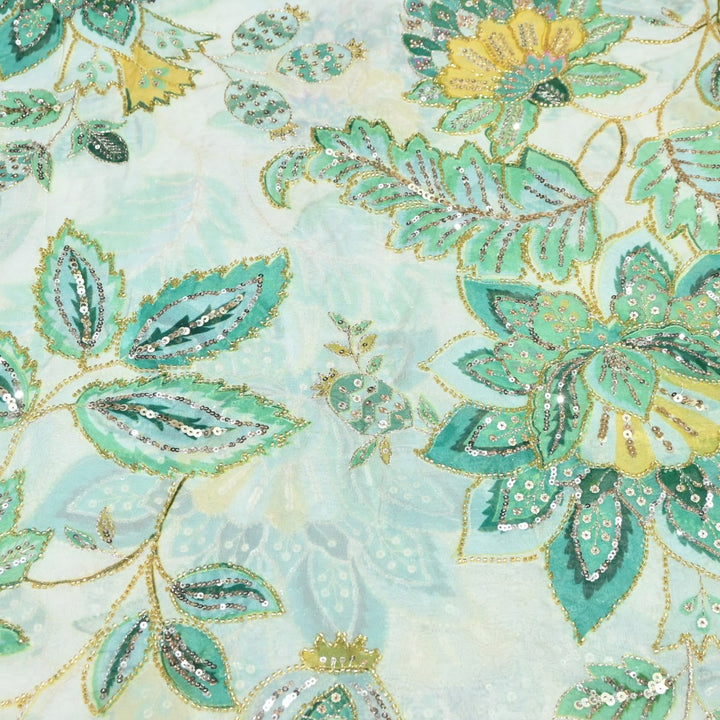 Viscose Organza Position Print Zari & Sequins Embroidery Fabric – Premium Designer Fabric-V1800C-1