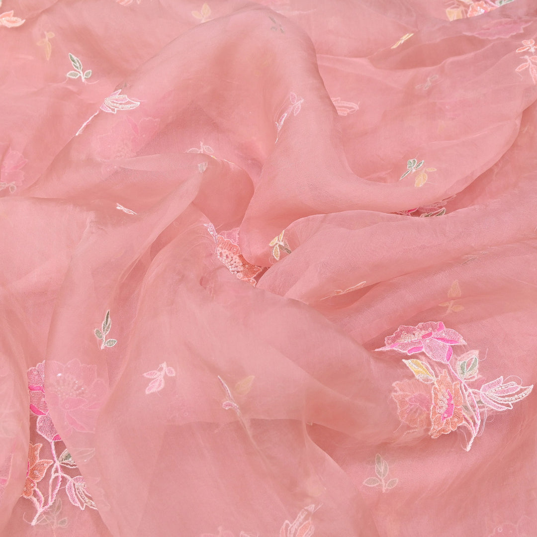 Dyed Silk Organza Thread & Moti Embroidery Fabric | Floral Embroidered Organza | V1957C-6