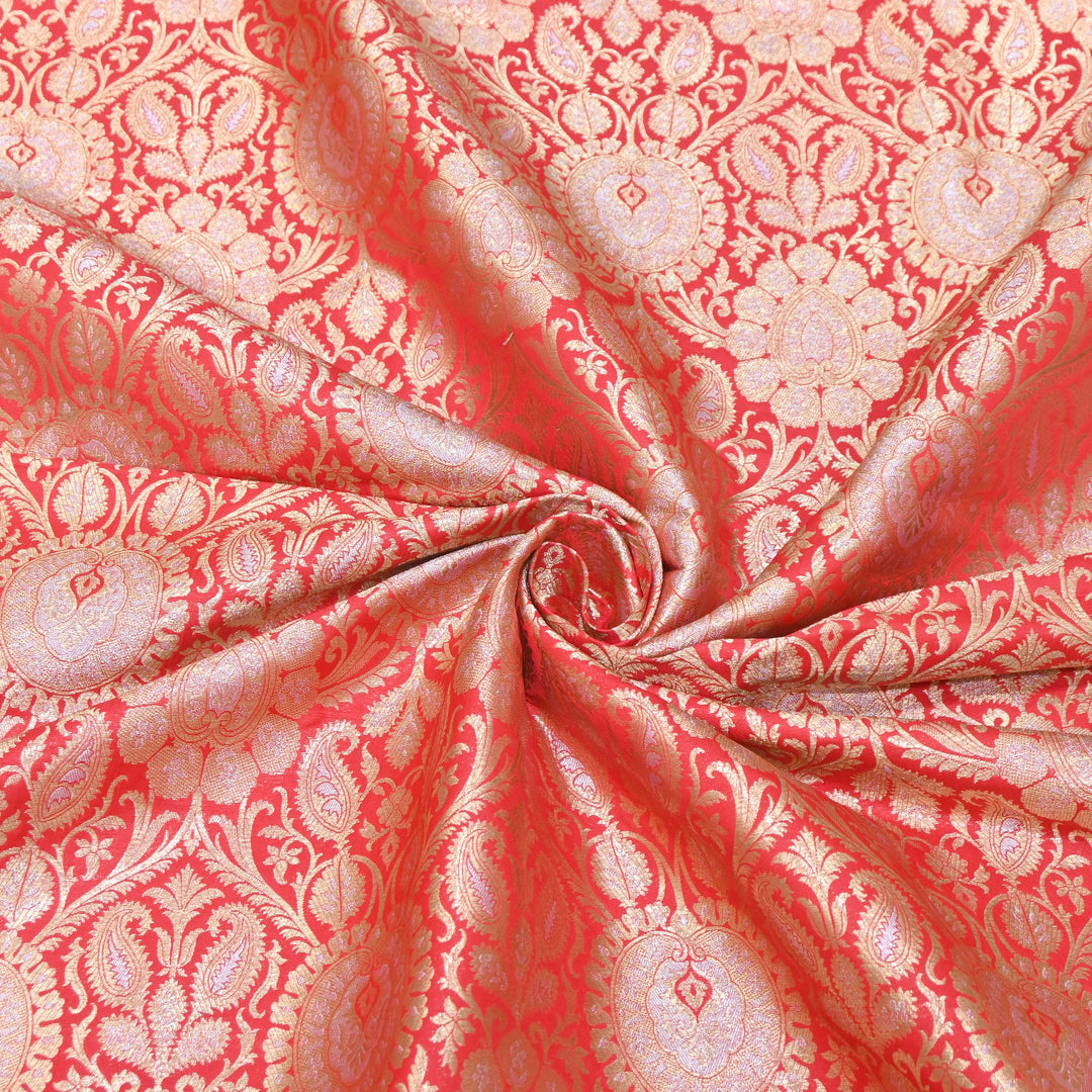Luxury Meena Zari Brocade Fabric | Rich Traditional Floral & Paisley Designer Brocade | OEW310-10