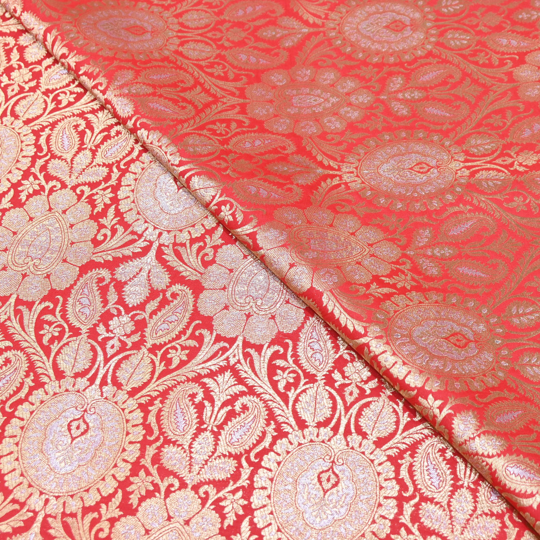 Luxury Meena Zari Brocade Fabric | Rich Traditional Floral & Paisley Designer Brocade | OEW310-10