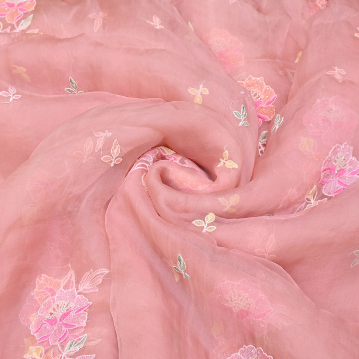 Dyed Silk Organza Thread & Moti Embroidery Fabric | Floral Embroidered Organza | V1957C-6