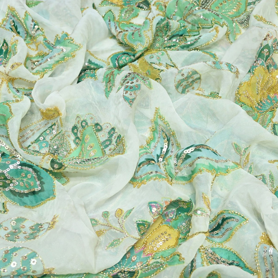 Viscose Organza Position Print Zari & Sequins Embroidery Fabric – Premium Designer Fabric-V1800C-1