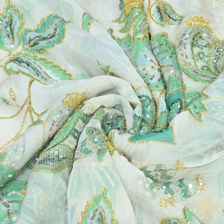 Viscose Organza Position Print Zari & Sequins Embroidery Fabric – Premium Designer Fabric-V1800C-1