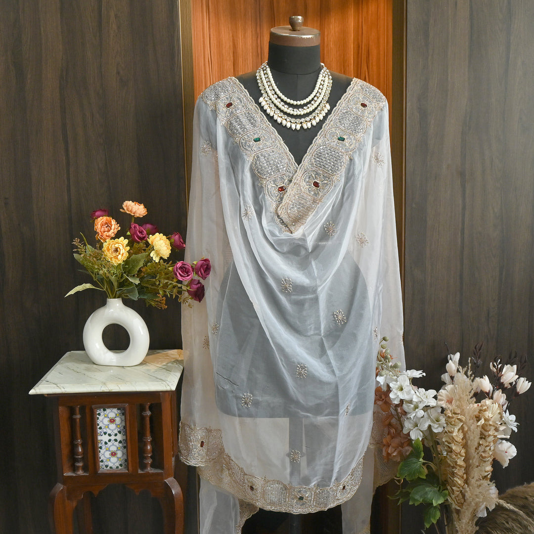 Premium Nylon Organza Dupatta with Zari & Sequin Embroidery | Designer Party Wear Dupatta-1701RM
