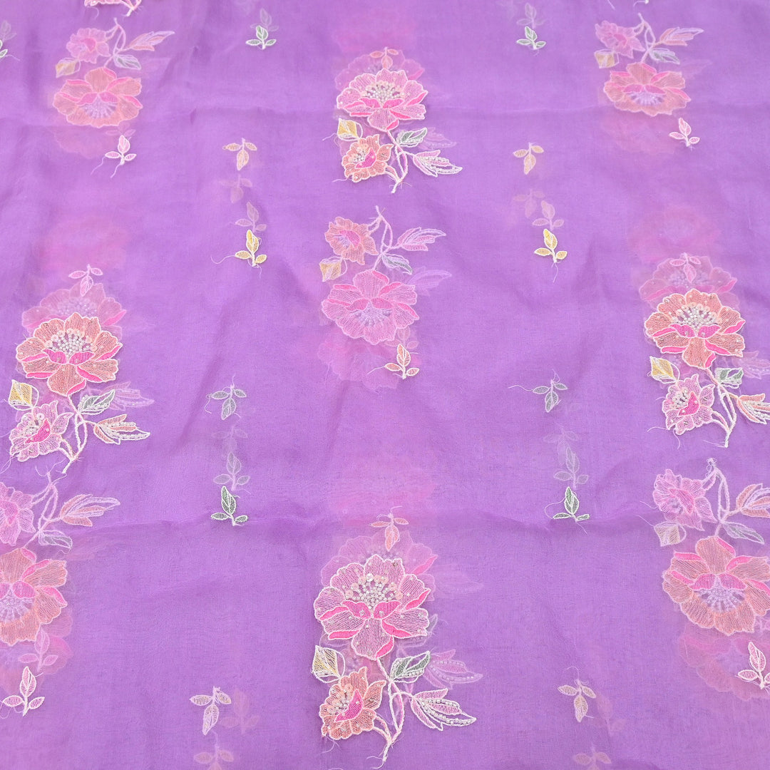 Dyed Silk Organza Thread & Moti Embroidery Fabric | Floral Embroidered Organza | V1957C-5