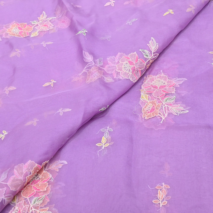 Dyed Silk Organza Thread & Moti Embroidery Fabric | Floral Embroidered Organza | V1957C-5