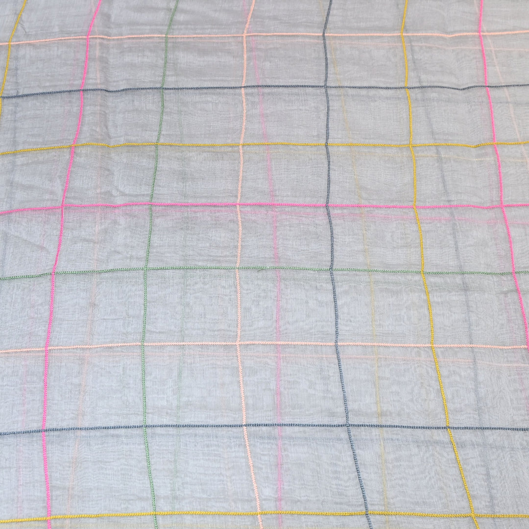 Premium Mul Chanderi Multicolor Thread Work Fabric - V2220C-02