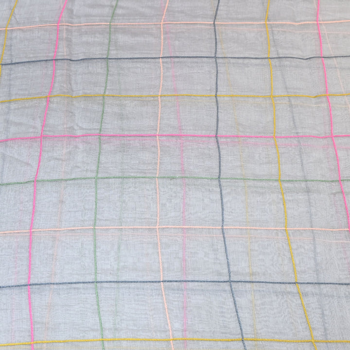 Premium Mul Chanderi Multicolor Thread Work Fabric - V2220C-02