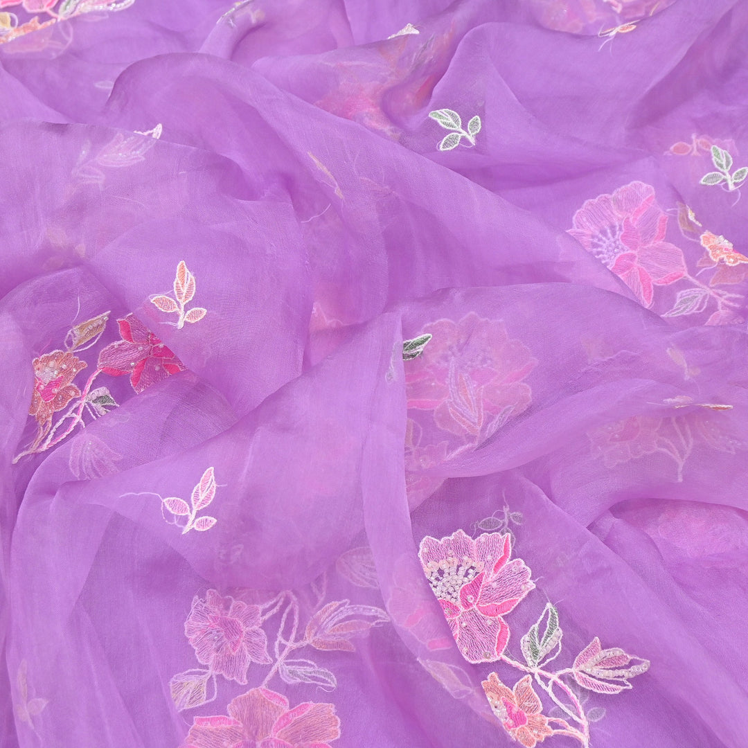 Dyed Silk Organza Thread & Moti Embroidery Fabric | Floral Embroidered Organza | V1957C-5