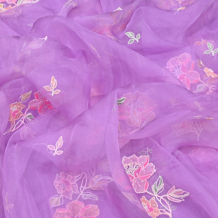 Dyed Silk Organza Thread & Moti Embroidery Fabric | Floral Embroidered Organza | V1957C-5