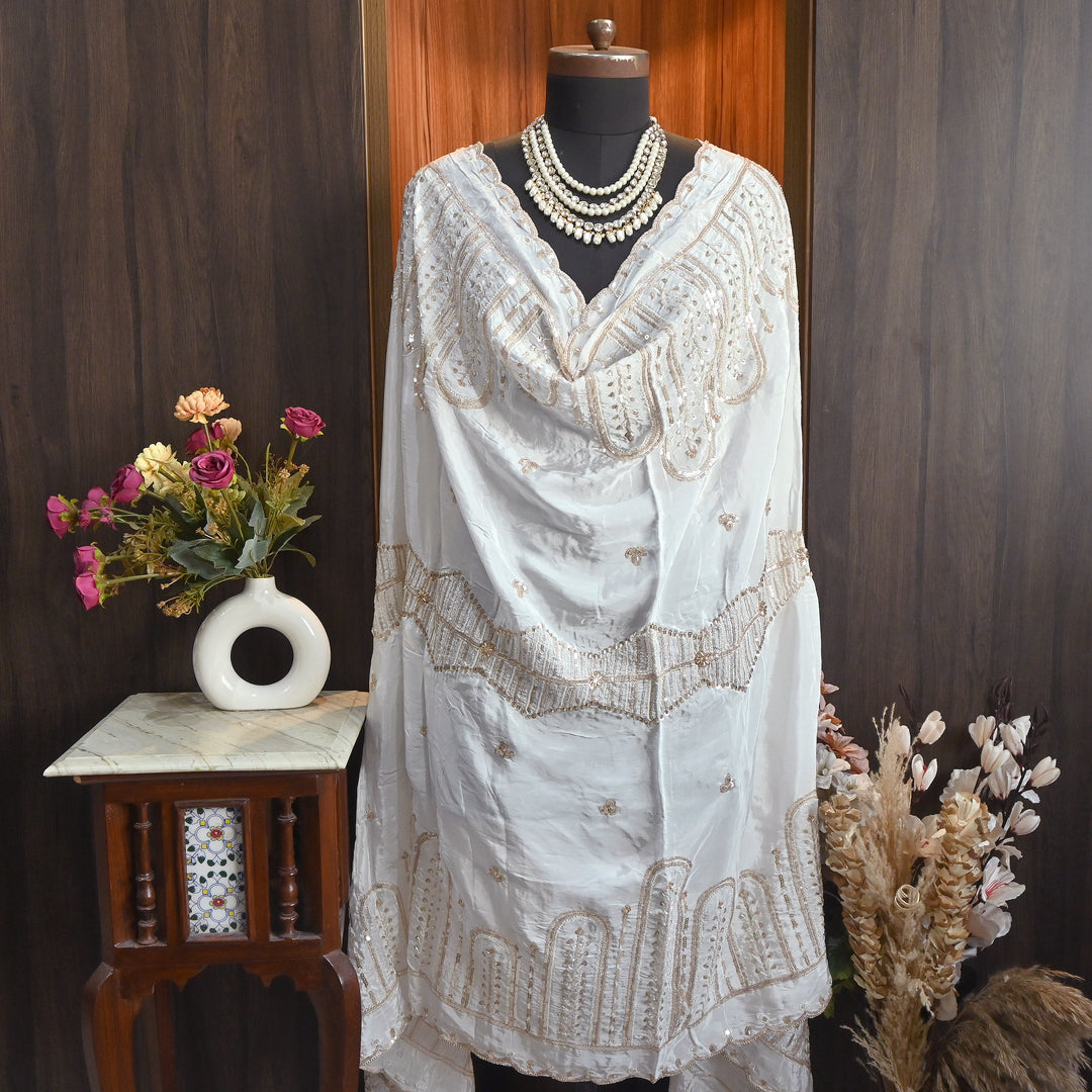 Premium Crepe Moti & Sequin Embroidery Dupatta | Designer Party Wear Dupatta | B11818