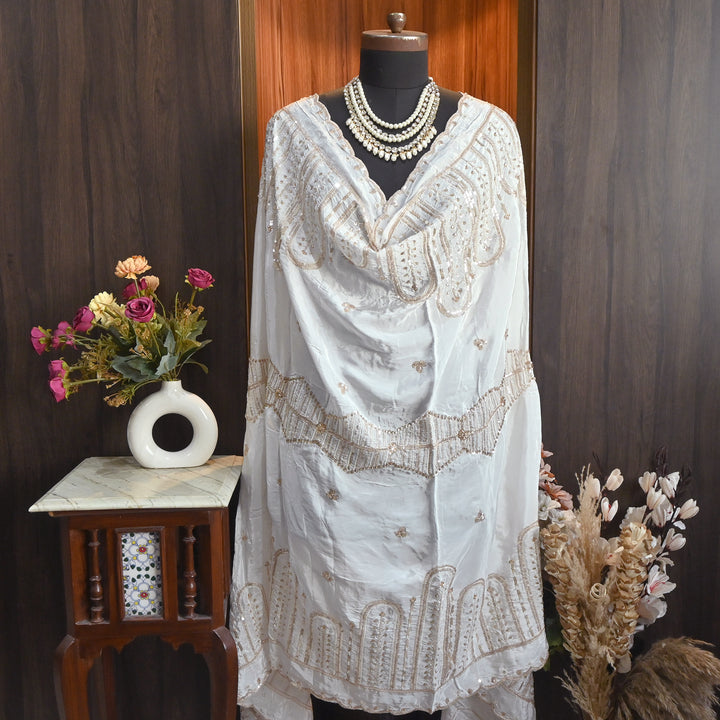 Premium Crepe Moti & Sequin Embroidery Dupatta | Designer Party Wear Dupatta | B11818