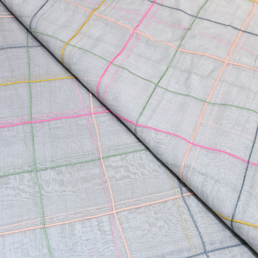 Premium Mul Chanderi Multicolor Thread Work Fabric - V2220C-02