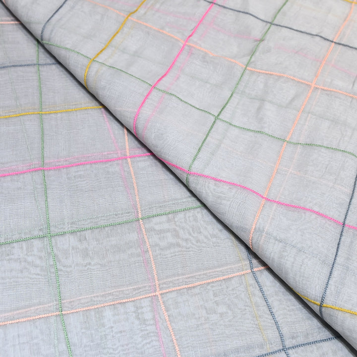 Premium Mul Chanderi Multicolor Thread Work Fabric - V2220C-02