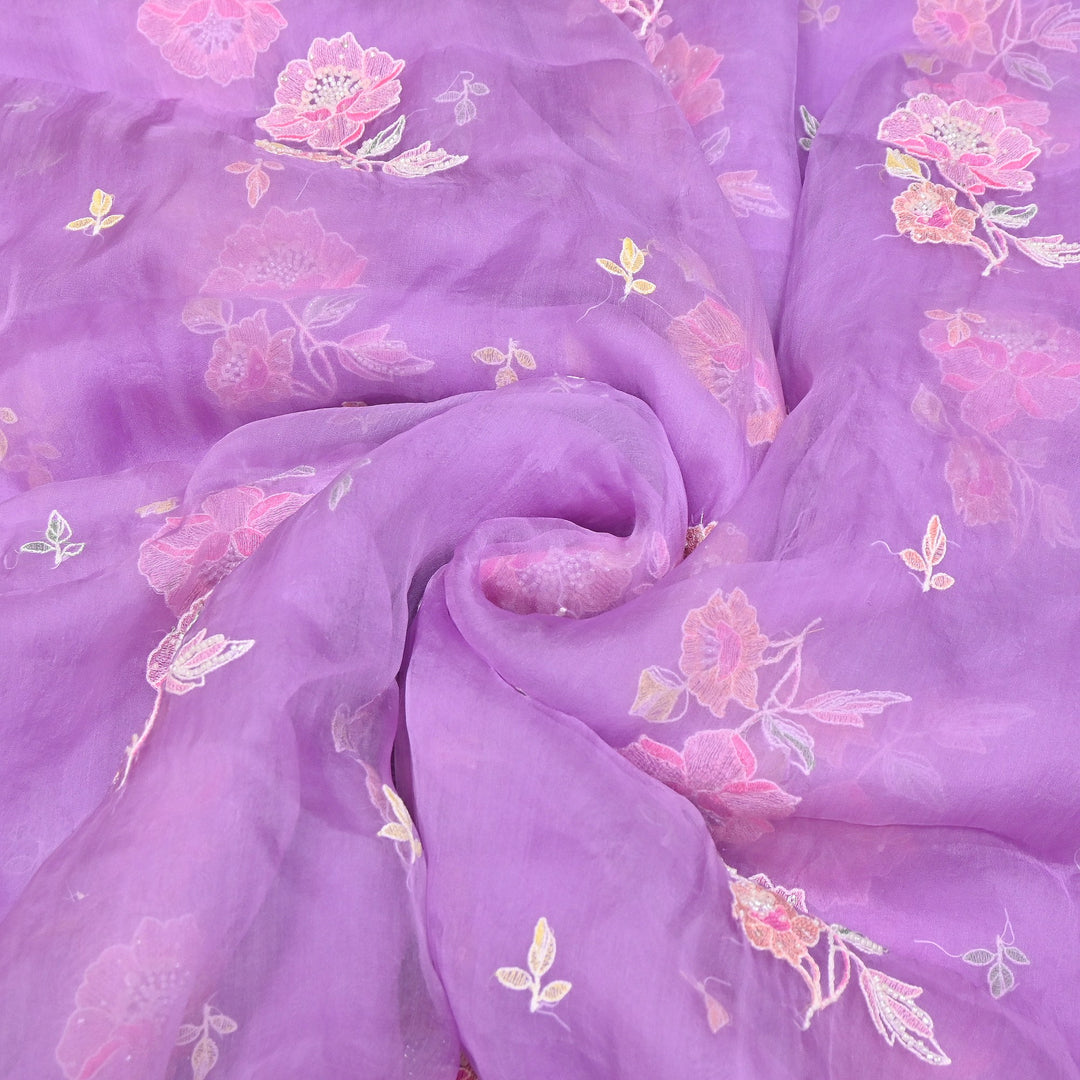 Dyed Silk Organza Thread & Moti Embroidery Fabric | Floral Embroidered Organza | V1957C-5