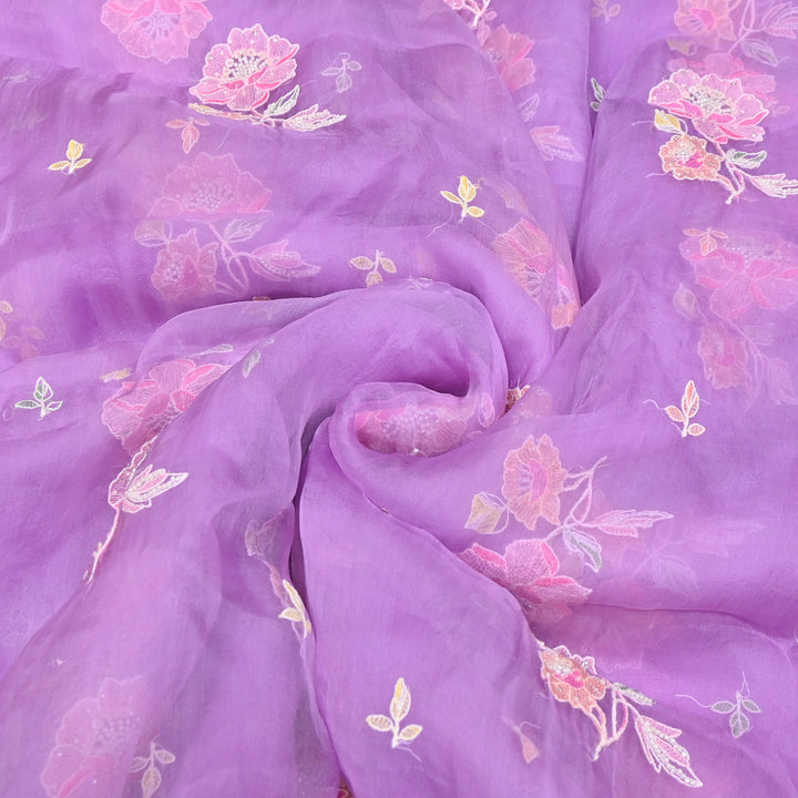 Dyed Silk Organza Thread & Moti Embroidery Fabric | Floral Embroidered Organza | V1957C-5