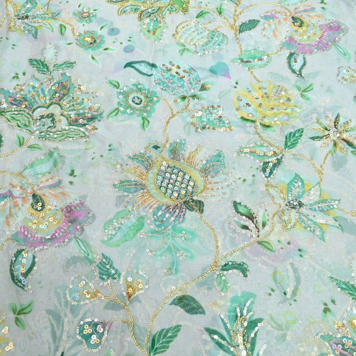 Viscose Organza Position Print Cutdana & Sequins Embroidery Fabric – Premium Designer Fabric-VI1144C-2