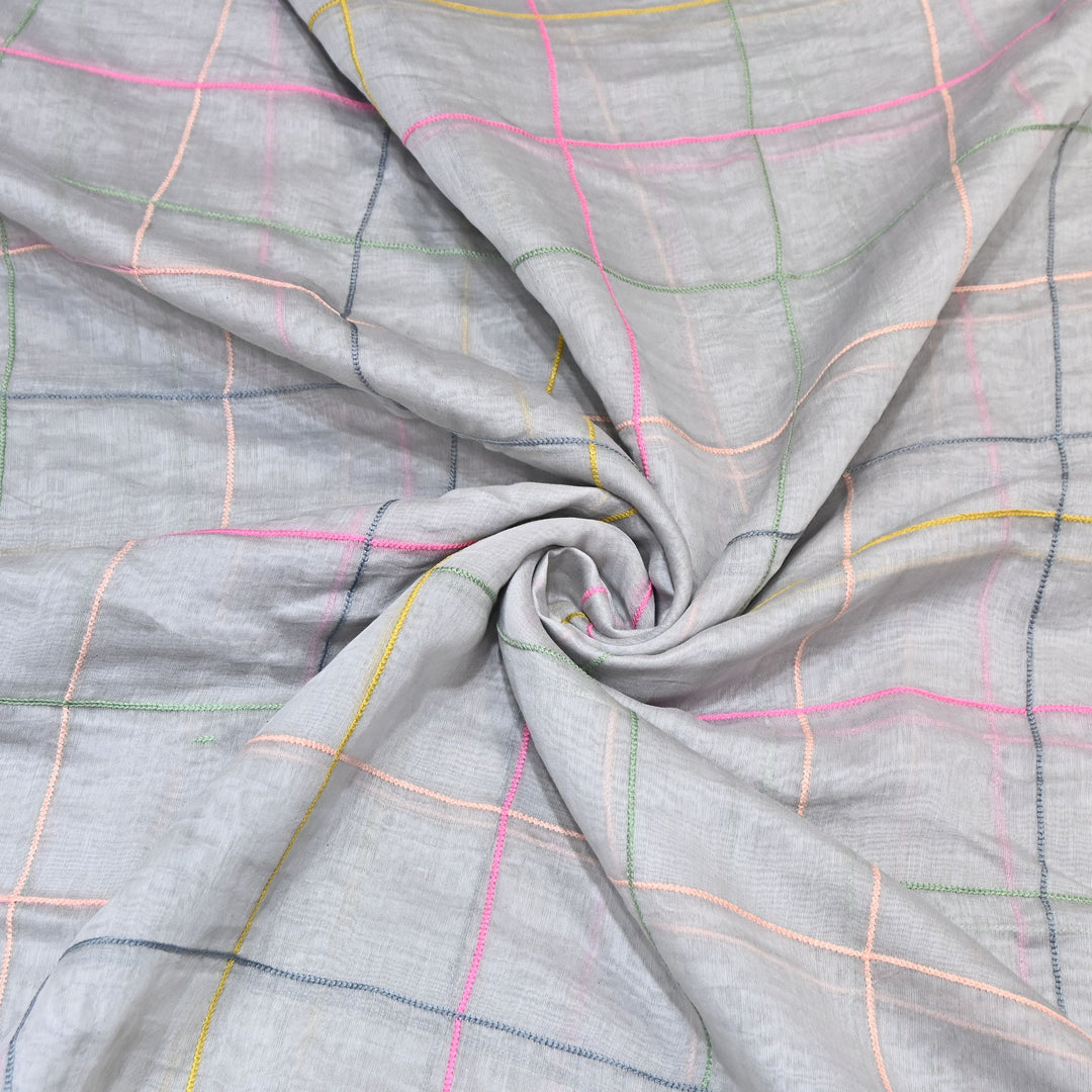 Premium Mul Chanderi Multicolor Thread Work Fabric - V2220C-02
