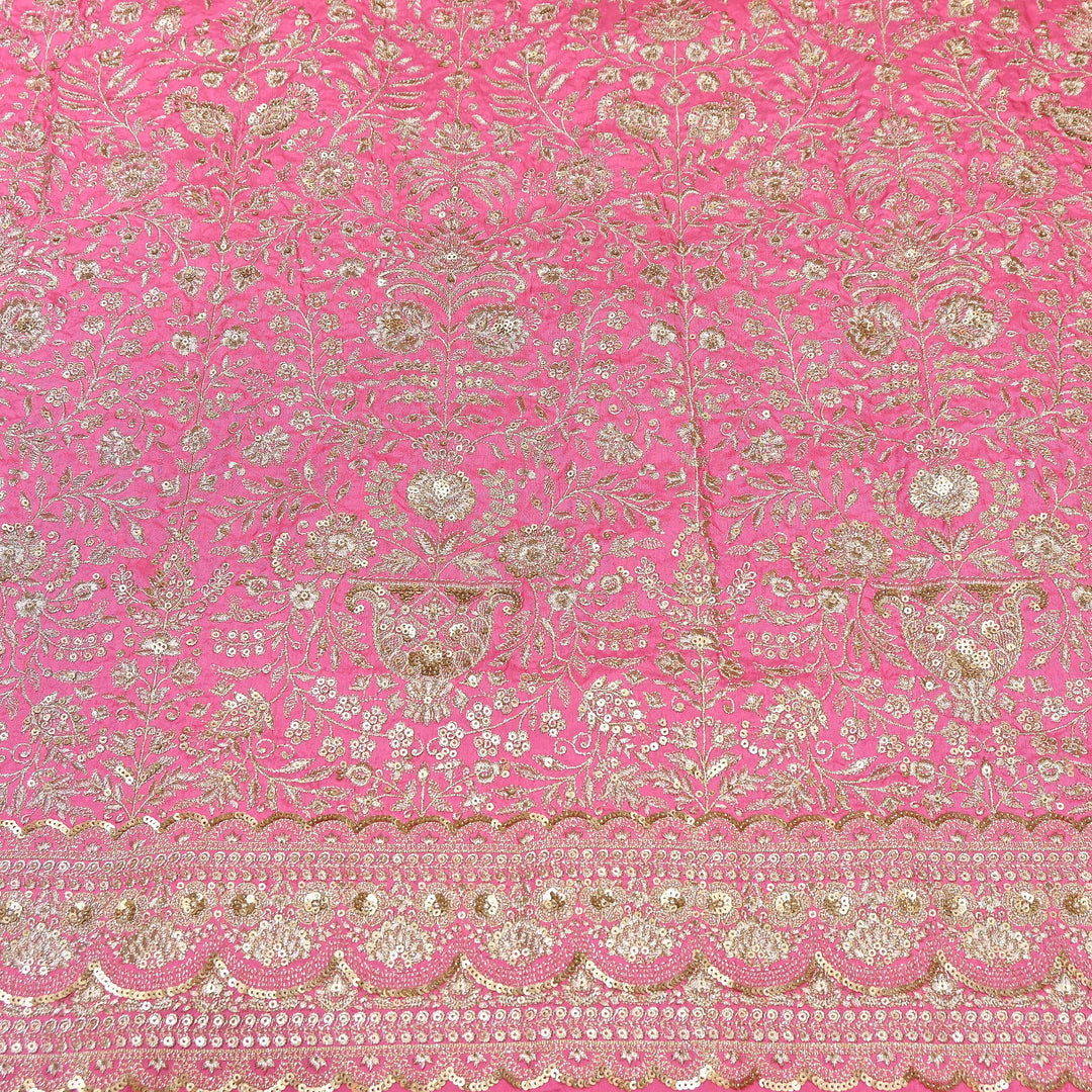 Dyed Bamberg Raw Silk Zari Sequin Embroidered Fabric | Designer Floral Fabric | D028975-C