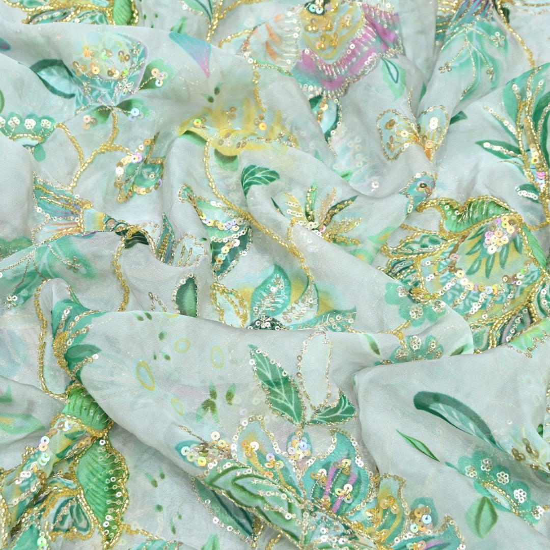 Viscose Organza Position Print Cutdana & Sequins Embroidery Fabric – Premium Designer Fabric-VI1144C-2