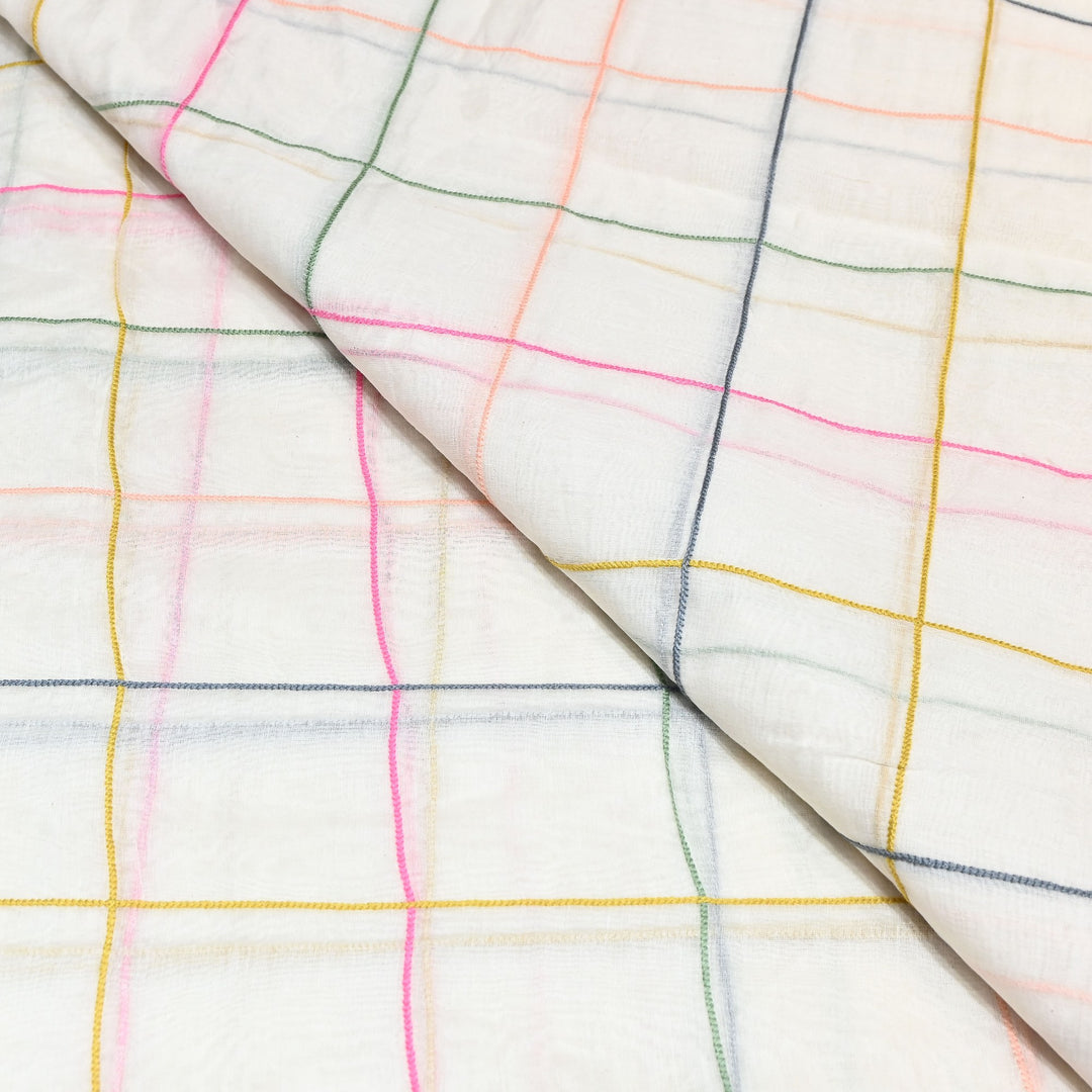 Premium Mul Chanderi Multicolor Thread Work Fabric - V2220C-03