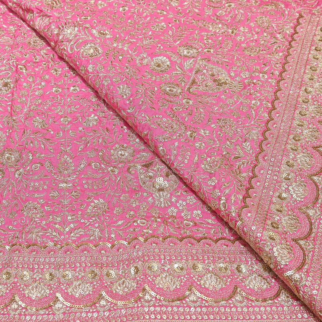Dyed Bamberg Raw Silk Zari Sequin Embroidered Fabric | Designer Floral Fabric | D028975-C