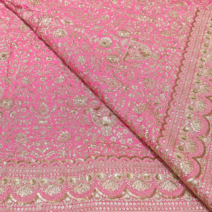 Dyed Bamberg Raw Silk Zari Sequin Embroidered Fabric | Designer Floral Fabric | D028975-C