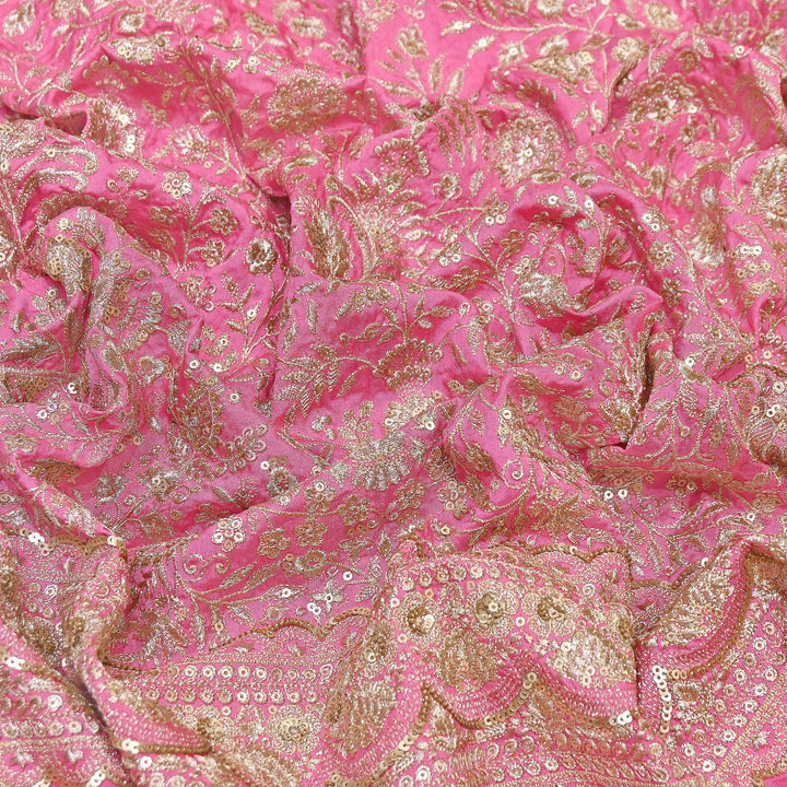 Dyed Bamberg Raw Silk Zari Sequin Embroidered Fabric | Designer Floral Fabric | D028975-C
