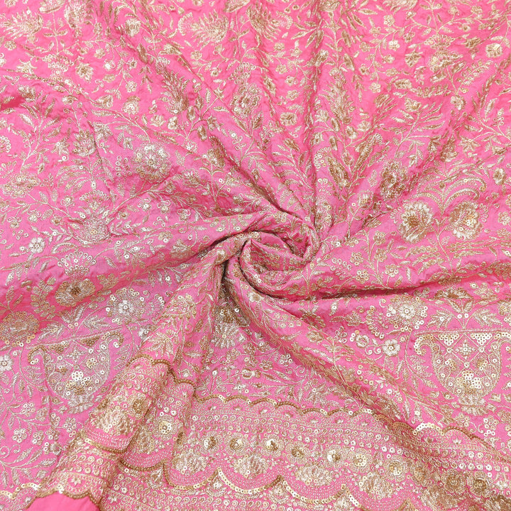 Dyed Bamberg Raw Silk Zari Sequin Embroidered Fabric | Designer Floral Fabric | D028975-C