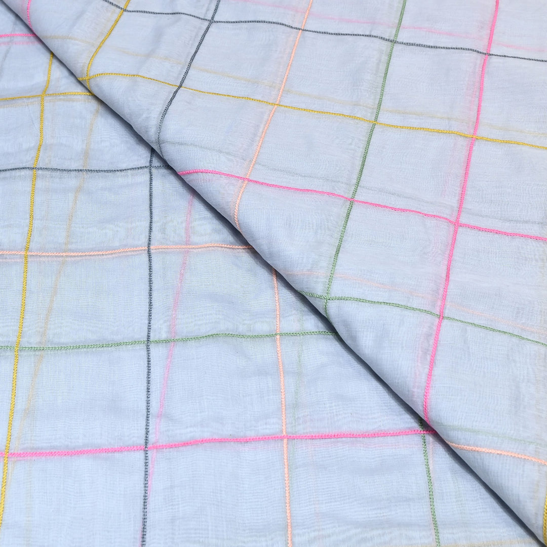 Premium Mul Chanderi Multicolor Thread Work Fabric - V2220C-04