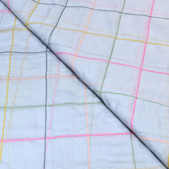 Premium Mul Chanderi Multicolor Thread Work Fabric - V2220C-04