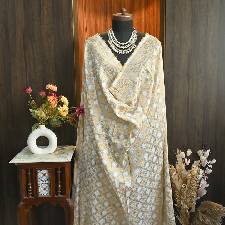 Georgette Self Bandhani Zari Dupatta | Designer Traditional Dupatta-NKF675