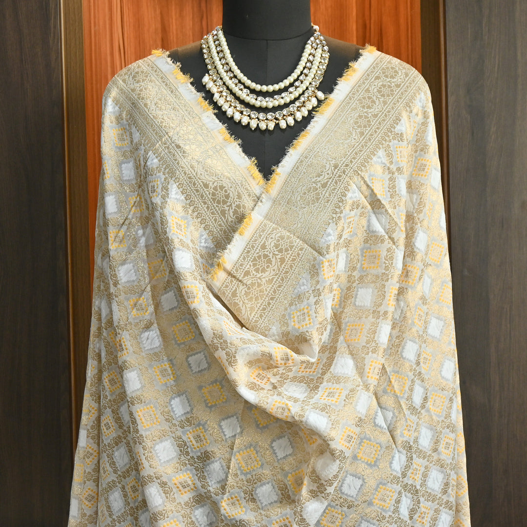 Georgette Self Bandhani Zari Dupatta | Designer Traditional Dupatta-NKF675